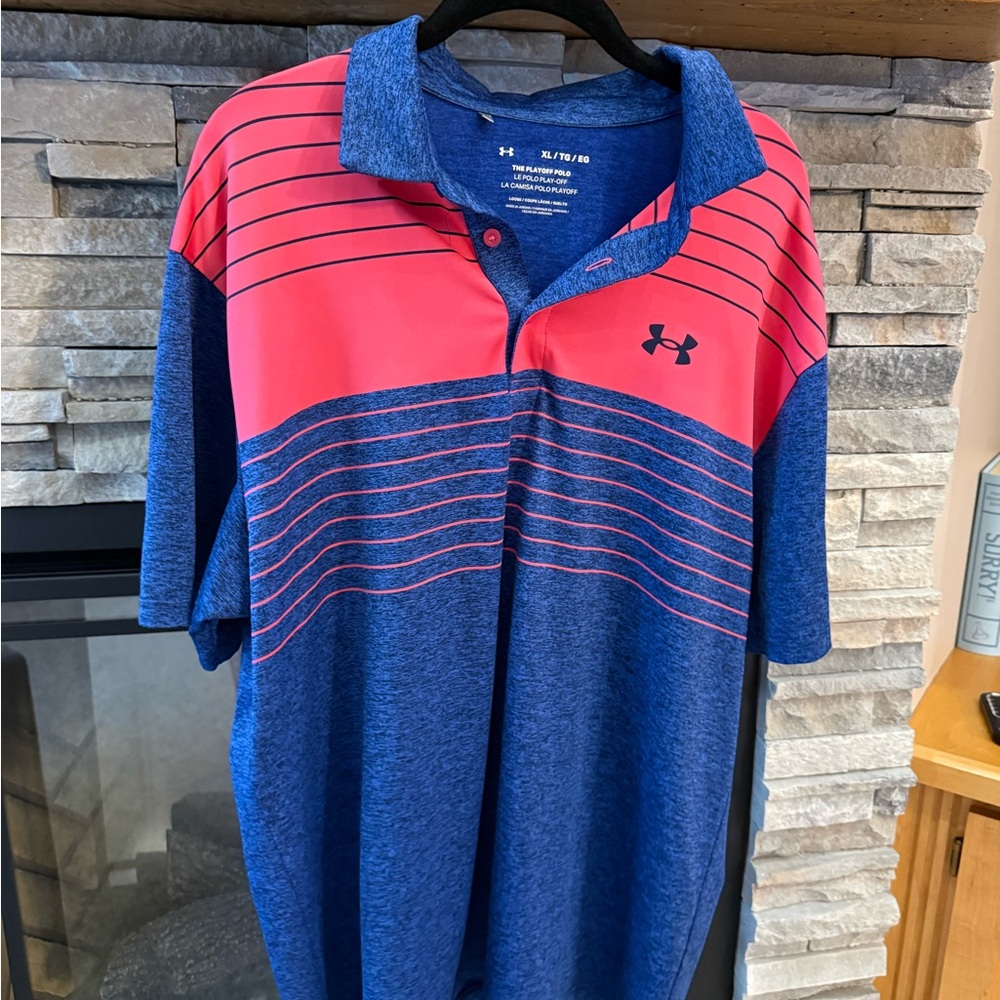 Under Armor Pink and Blue Polo Shirt